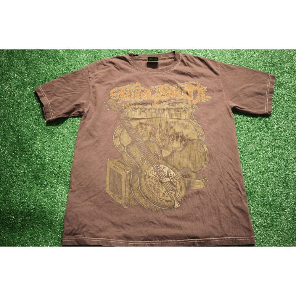 Vintage Aerosmith Route of All Evil Concert T-Shirt Brown Graphic Band Tee Men’s